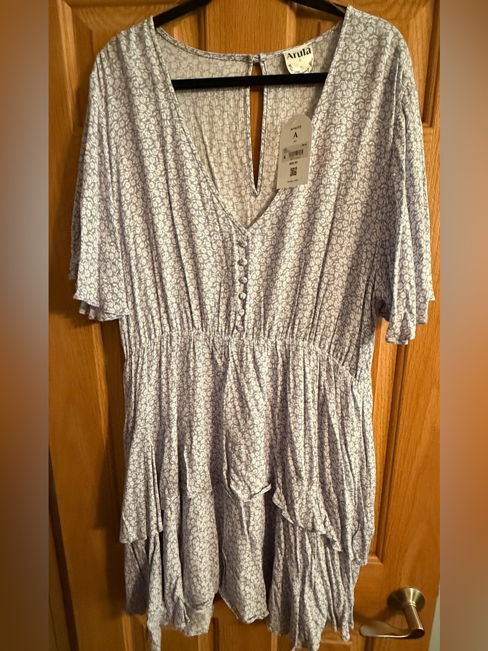 ARULA Blue Floral V-Neck Button-Front Tunic/Mini Dress